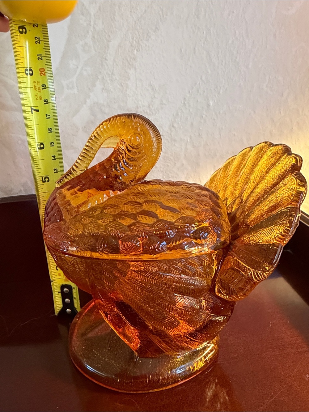 Vintage Amber Glass Turkey  Candy Dish with lid - Picture 6 of 9